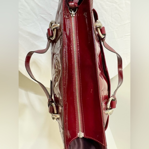 Coach Embossed Signature Burgundy Patent Leather Shoulder Bag - Picture 10 of 16